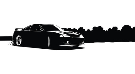 Sport car drifting on road black silhouette against a white background high quality professional detailed modern elegant stylish clean crisp vibrant © GDOthoi02