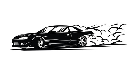 Sport car drifting with smoke trails dynamic black silhouette high quality professional detailed modern elegant stylish clean crisp vibrant colorful digital © GDOthoi02