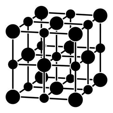 Abstract black and white illustration of a crystal lattice structure, representing atomic bonding and molecular arrangement in a scientific context.