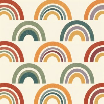 Abstract Geometric Pattern of Colorful Arches on Cream Background