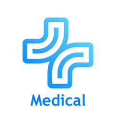 Logo Medical. Dibujo de una cruz azul formada por dos trazos curvos que se superponen © teracreonte