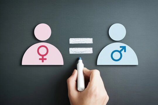 Hand drawing equal sign for gender equality