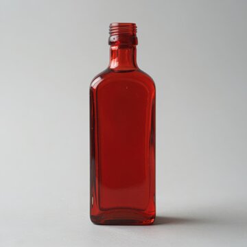 Red Glass Bottle with Screw Cap on White Background