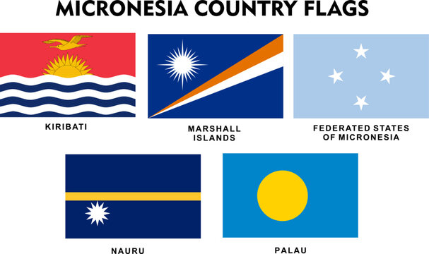 Oceania Micronesia Country Flags Collection Vector Set Isolated on white Background, Official National Symbols of Nations,