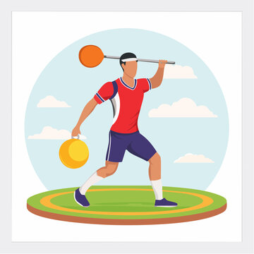 Athlete Throwing Hammer and Shot Put