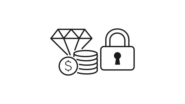 Minimalist black line vector icon of a collateral asset on white background representing financial security and valuable items with editable stroke for professional banking and loan services.