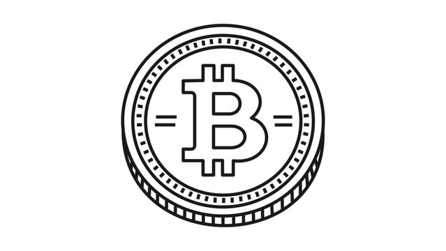Bitcoin cryptocurrency coin minimalist black line vector icon on white background representing digital gold currency with editable stroke for versatile design projects and financial concepts.
