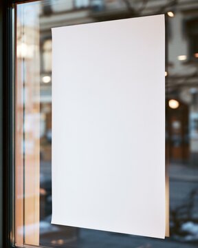 Empty white poster mockup with mounted storefront window display