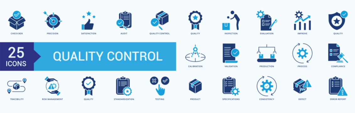 Quality Control Icon Pack Illustration Vector Glyph Blue Style