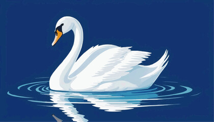 Fototapeta premium Swan swimming vector art illustration.