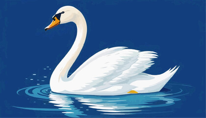 Fototapeta premium Swan swimming vector art illustration.