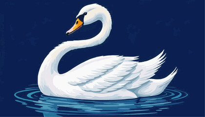 Fototapeta premium Swan swimming vector art illustration.
