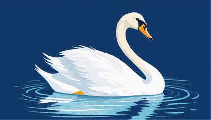 Fototapeta premium Swan swimming vector art illustration.