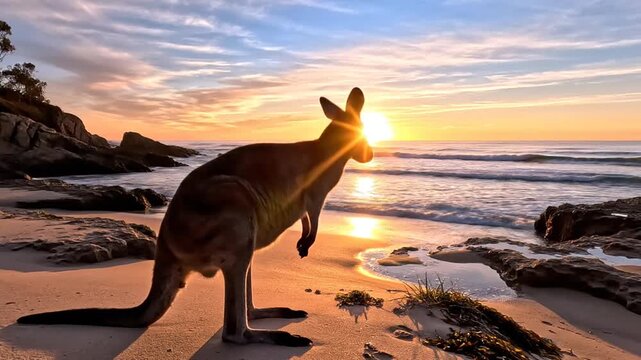 kangaroo on sunset