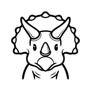 Logotipo con dibujo sencillo con l&iacute;neas de la cabeza de un dinosaurio tipo triceratops, visto de frente 