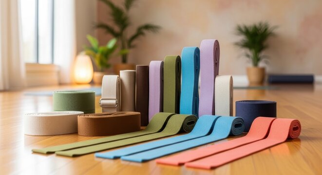 Assorted Yoga Straps in Various Lengths and Colors for Enhanced Fitness and Flexibility Training