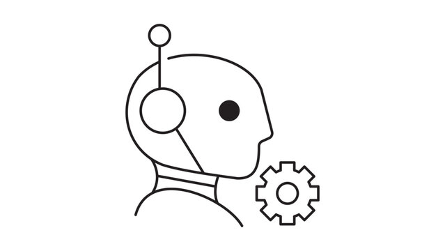 Robo advisor vector icon depicting a robot head for automated financial consulting, designed in a minimalist black line style with an editable stroke for modern fintech and wealth management.
