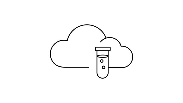 Biotech cloud vector icon featuring editable stroke for biotechnology research and digital science data storage illustration in a minimalist black line style perfect for laboratory branding.