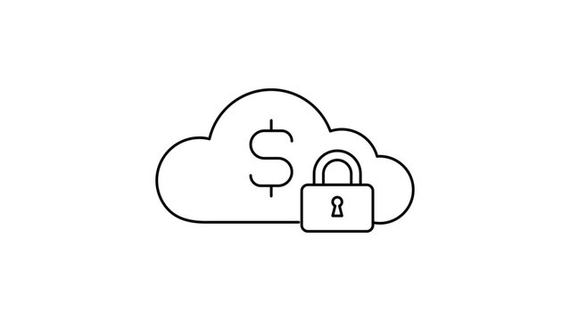 Modern fintech cloud vector icon illustration with a dollar sign within a cloud, suitable for investment and finance graphics featuring an editable stroke for precise line weight customization.