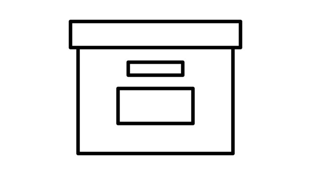 Minimalist archive box vector icon with editable stroke for office storage and file organization. Modern black line illustration of a cardboard container for business data management and records.