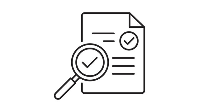 Professional audit report document vector icon featuring an editable stroke, minimalist black line illustration for business analysis, financial review, and corporate compliance documentation art.