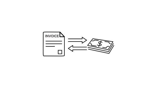 Minimalist black line vector icon of an invoice factoring document, featuring an editable stroke for professional customization. This business illustration is perfect for financial service designs.