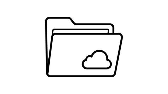 A clean cloud folder illustration with an editable stroke, showcasing a minimalist black line vector icon of a data storage solution on a white background for versatile software interface design.