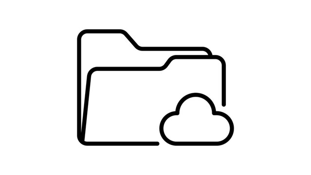 Professional cloud folder vector icon with an editable stroke, featuring a minimalist black line illustration of a digital storage directory on a white background, perfect for scalable web design.