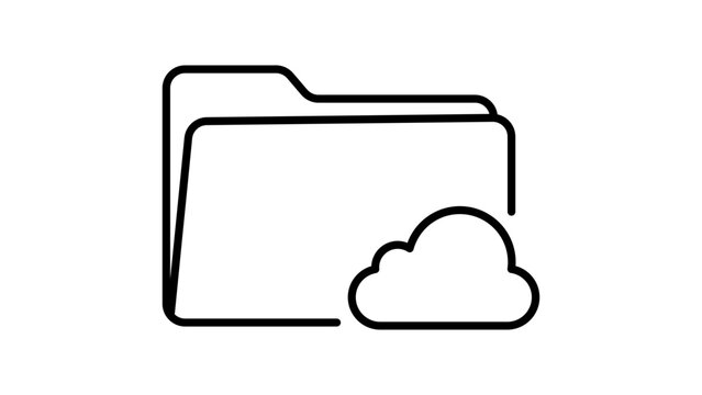 Sleek cloud folder vector icon with an editable stroke, presenting a minimalist black line illustration of an online archive system on a white background, suitable for modern technological apps.