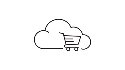 Professional retail cloud vector illustration featuring a shopping cart inside a cloud shape with editable stroke line weight for modern business e-commerce and digital commerce applications. © MDNABIUL