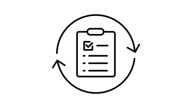 Recurring Task V3 minimalist black line vector icon with editable stroke representing circular arrows cycle for repetitive processes, clean outline illustration for modern business workflow apps.