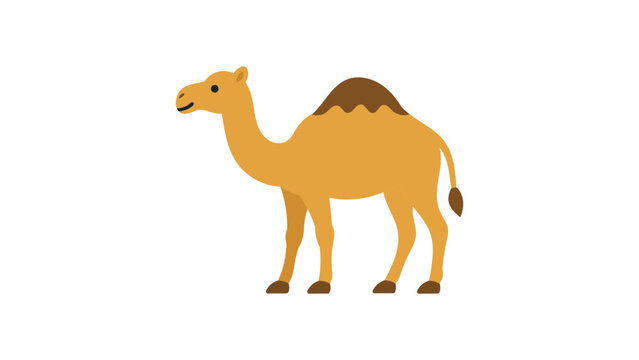 Modern flat vector icon of a camel isolated on a white background, using simple bold shapes and minimalist design, ideal for desert themes, travel illustrations, and zoo educational graphics.