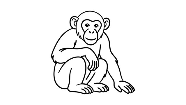 Modern chimpanzee line vector icon, a minimalist black outline illustration of a wild ape, perfectly designed for nature conservation, educational graphics, and veterinary clinic branding apps.