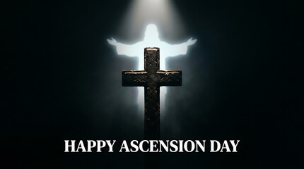Jesus Christ ascending into heaven on Ascension Day with a cross religion