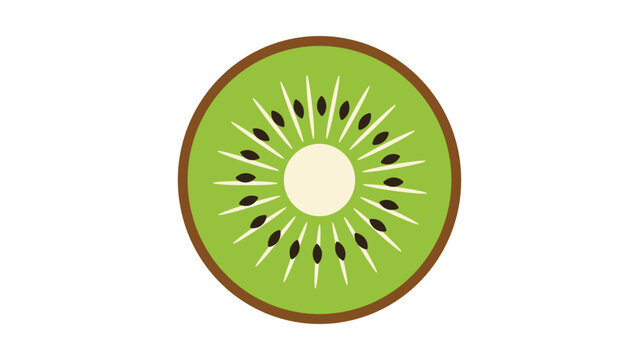 Vibrant kiwi slice flat vector icon illustration on white background, showcasing a modern and simple fruit design for healthy food branding, organic market signs, and nutritious juice packaging.