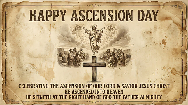 Happy Ascension Day Celebrating Jesus Christ Ascension into Heaven god father almighty