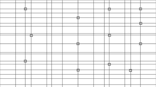 Grid pattern with scattered square markers on a white background squares points
