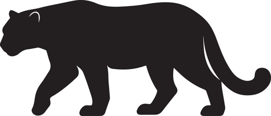 Naklejka premium Black panther silhouette in a walking profile pose, a bold minimalist big cat icon suitable for wildlife, conservation, logo, branding, print, and digital design projects seeking a strong, elegant.