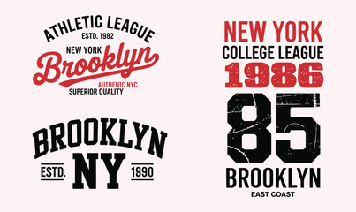 Brooklyn New York College Athletic Typography Vector Set for Streetwear Apparel and Branding Use