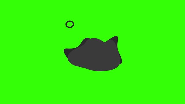 Abstract dark gray blob shapes speech with small rings are displayed against a bright green screen background