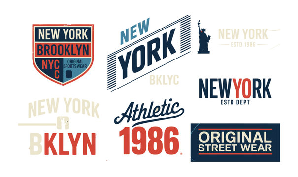 New York Athletic Sport Typography Vector Set for Brooklyn Streetwear Apparel and Branding