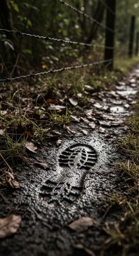 Clear Bootprint Imprinted in Muddy Trail