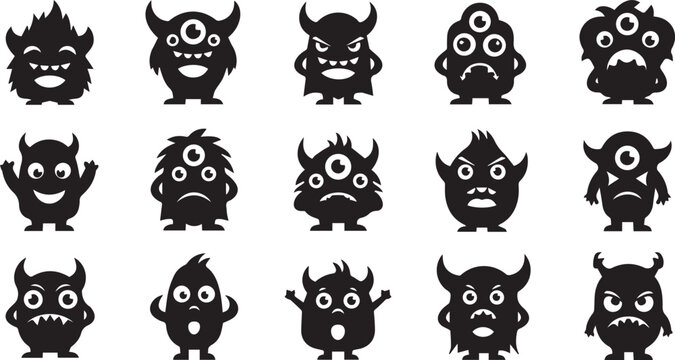 Halloween Monster Mask Faces and Scary Mouth Vector Set