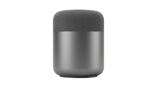 Contemporary smart speaker in space grey on transparent background
