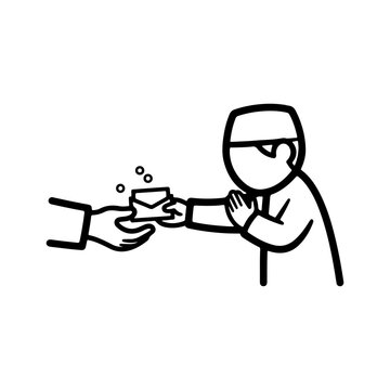 Outline of a child giving Eidi money gift in simple cultural themed style Vector illustration