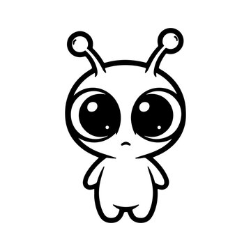 Outline of a cute alien with large eyes friendly cartoon creature design Vector illustration
