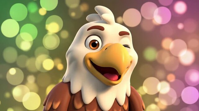Winking Cartoon Eagle Character with Bokeh Background.