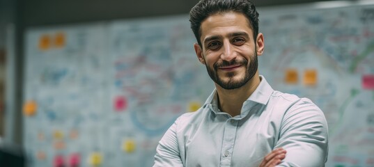 Fototapeta premium Middle Eastern male operations consultant nodding confidently in office