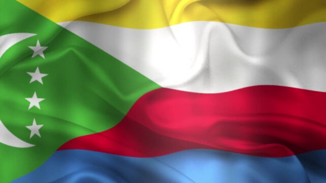 Flag of Comoros, Comoros 3D Animation flag waving in the wind. 4K Comoros Flag Animation waving with fabric texture.
