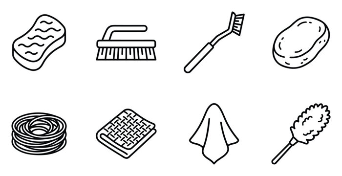 Assorted cleaning tools and supplies for effective household and surface maintenance.